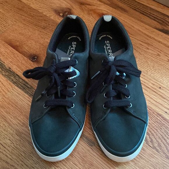 Sperry Women’s Leather Lace to Toe Women’s Sneaker Shoe Black Silver Size 7.5 - Picture 1 of 10